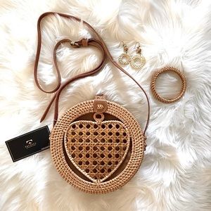NWT Truessa rattan bag with bracelet & earrings